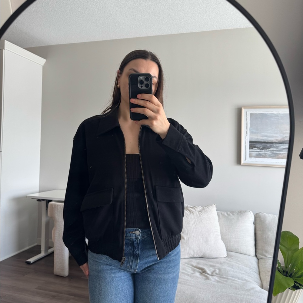 Treasure & Bond Black Zip Pocket Bomber Jacket